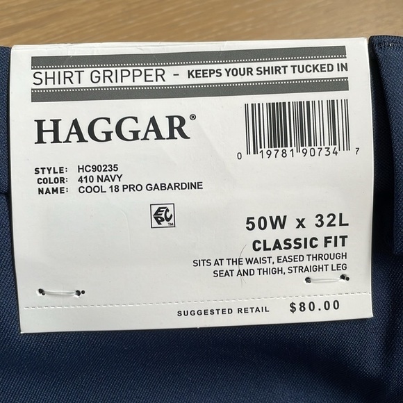 Haggar Men’s Navy Big & Tall Cool 18 Pro Classic-Fit Suit Dress Pants - NWT - Picture 5 of 8